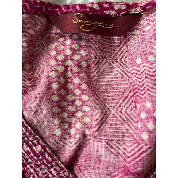 Burgundy Wrap Boho Folk Blockprint  Summer Dress 100% India Cotton M/L - Picture 7 of 12